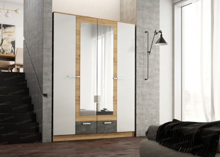 Шкаф 4-дверный 1,6 Адель (дуб вотан/белый глянец) от компании Мебельвозов в Нижнем Новгороде