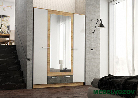 Шкаф 4-дверный 1,6 Адель (дуб вотан/белый глянец) от компании Мебельвозов в Нижнем Новгороде