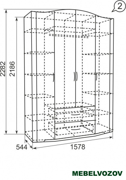 Шкаф распашной 02 "Виктория"  4-х дверный с ящиками (без зеркал) от компании Мебельвозов в Нижнем Новгороде