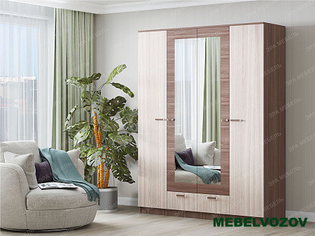 Шкаф 4-дверный 1,6 Адель (ясень шимо) от компании Мебельвозов в Нижнем Новгороде