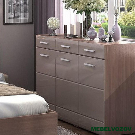 ВЕГАС комод 3 ящика (ясень шимо/кофе с молоком глянец) от магазина Мебельвозов в Нижнем Новгороде