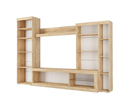 Стенка в гостиную Бастон (дуб вотан/белый глянец) от интернет магазина Mebelvozov в Нижнем Новгороде