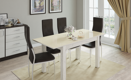 Стол обеденный раскладной 1000х600 мм Бруно (Крафт белый/Лакобель ваниль) от магазина Мебельвозов в Нижнем Новгороде