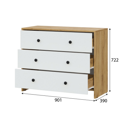 Комод Дольче 3 ящика (Дуб Золотой/Белый) от магазина Мебельвозов в Нижнем Новгороде