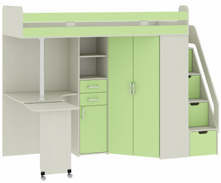 Кровать-чердак Карамель 77-03(Анкор светлый/Зеленый) детальное изображение от магазина mebelvozov.ru в Нижнем Новгороде