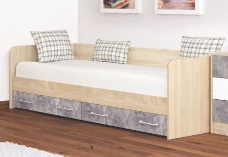 Кровать с ящиками Колибри Лофт (дуб сонома/ателье светлое+акрил белый) детальное изображение от магазина mebelvozov.ru в Нижнем Новгороде