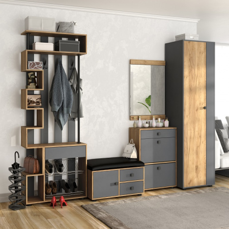 Модульная прихожая "Мини-Лайт" (графит /дуб золотой крафт) вариант 8 от магазина Мебельвозов в Нижнем Новгороде