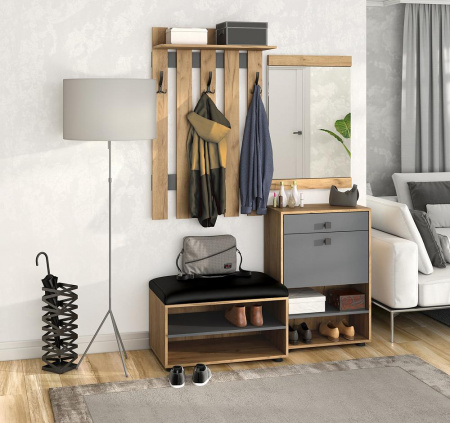 Модульная прихожая "Мини-Лайт" (графит /дуб золотой крафт) вариант 5  от магазина Мебельвозов в Нижнем Новгороде