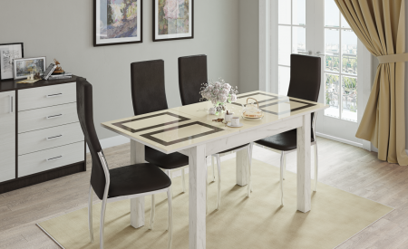 Стол обеденный раскладной 1000х600 мм Бруно (Дуб крафт белый/Рисунок плитка) от магазина Мебельвозов в Нижнем Новгороде