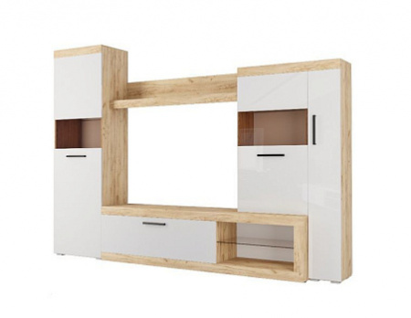 Стенка в гостиную Бастон (дуб вотан/белый глянец) от интернет магазина Mebelvozov в Нижнем Новгороде