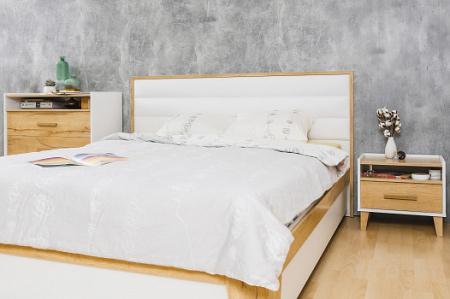 Кровать с подъемным механизмом Айрис 308 Люкс 140х200 (Белый/Дуб Золотистый) от магазина Мебельвозов в Нижнем Новгороде