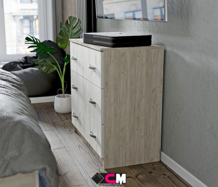 БАССА КМ 551-М комод 3 ящика (ДУБ КРАФТ БЕЛЫЙ/ДУБ КРАФТ СЕРЫЙ) от магазина Мебельвозов в Нижнем Новгороде