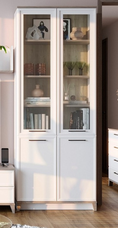 Aurelio 8 (гостиная) Шкаф для книг (модуль 178), Белый-Блеквуд Сатиновый от компании Мебельвозов