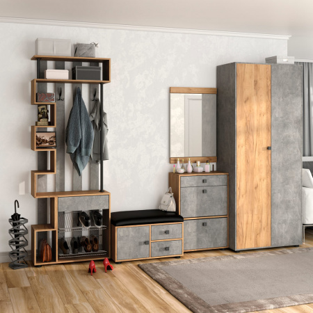 Модульная прихожая "Мини-Лайт" (ателье светлое/дуб золотой крафт) вариант 4 от магазина Мебельвозов в Нижнем Новгороде