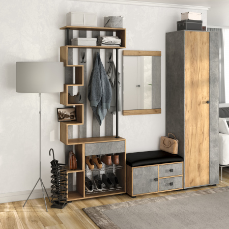 Модульная прихожая "Мини-Лайт" (ателье светлое/дуб золотой крафт) вариант 3 от магазина Мебельвозов в Нижнем Новгороде