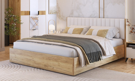 Адам Кровать с подъемным механизмом 1600 (дуб крафт золотой/белоснежный (экокожа) от магазина Мебельвозов в Нижнем Новгороде