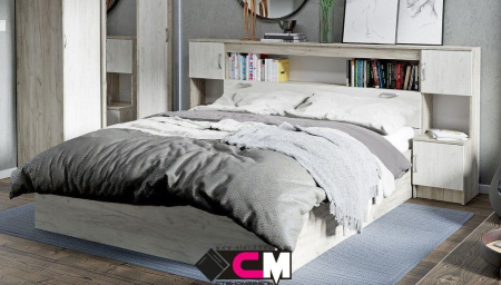 БАССА КР 552 кровать с прикроватным блоком (ДУБ КРАФТ БЕЛЫЙ/ДУБ КРАФТ СЕРЫЙ) от магазина Мебельвозов в Нижнем Новгороде