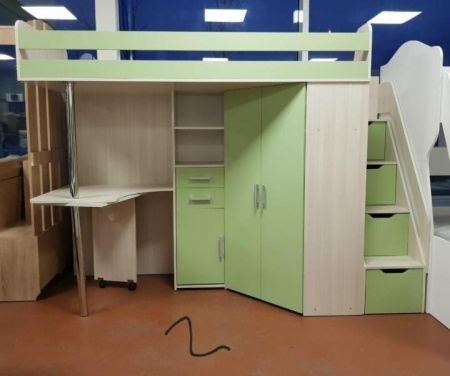 Кровать-чердак Карамель 77-03(Анкор светлый/Зеленый) детальное изображение от магазина mebelvozov.ru в Нижнем Новгороде
