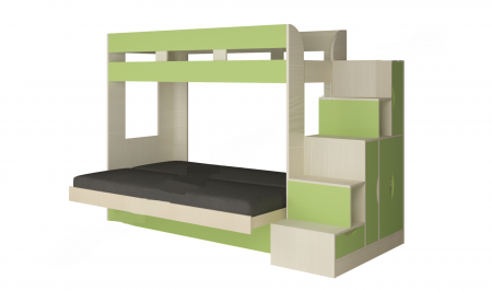 Кровать диван 2-х этажная Карамель 75-01 (Ясень анкор светлый/Зеленый) детальное изображение от магазина mebelvozov.ru в Нижнем Новгороде