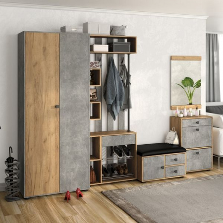 Модульная прихожая "Мини-Лайт" (ателье светлое/дуб золотой крафт) вариант 4 от магазина Мебельвозов в Нижнем Новгороде