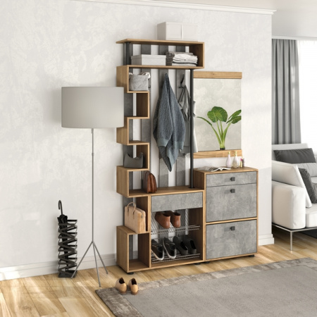 Модульная прихожая "Мини-Лайт" (ателье светлое/дуб золотой крафт) вариант 2 от магазина Мебельвозов в Нижнем Новгороде