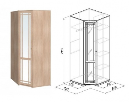 Шкаф угловой Фасад зеркало (Дуб Сонома) Sherlock10  от компании Мебельвозов в Нижнем Новгороде