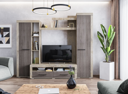 Стенка в гостиную Марсель-4 (дуб эндгрейн/ясень анкор темный) от интернет магазина Mebelvozov в Нижнем Новгороде