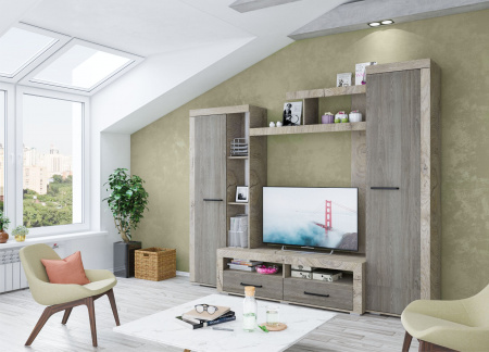 Стенка в гостиную Марсель-4 (дуб эндгрейн/ясень анкор темный) от интернет магазина Mebelvozov в Нижнем Новгороде