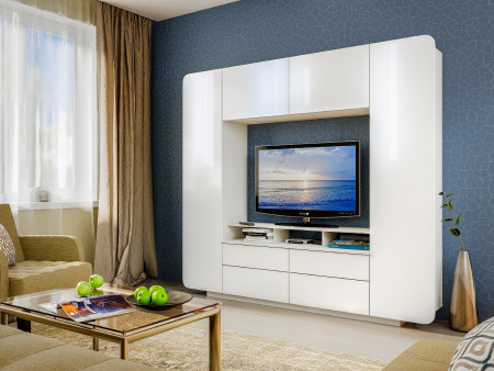 Стенка в гостиную Румба (белый глянец) от интернет магазина Mebelvozov в Нижнем Новгороде