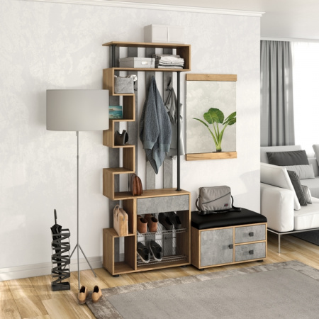 Модульная прихожая "Мини-Лайт" (ателье светлое/дуб золотой крафт) вариант 1  от магазина Мебельвозов в Нижнем Новгороде