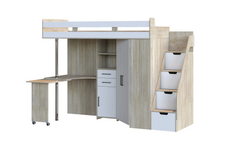 Кровать-чердак Карамель 77-03 (Дуб сонома/белый) детальное изображение от магазина mebelvozov.ru в Нижнем Новгороде