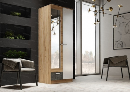 Шкаф 2-дверный 0,8 Адель (Дуб вотан/Белый/Цемент темный) от компании Мебельвозов в Нижнем Новгороде