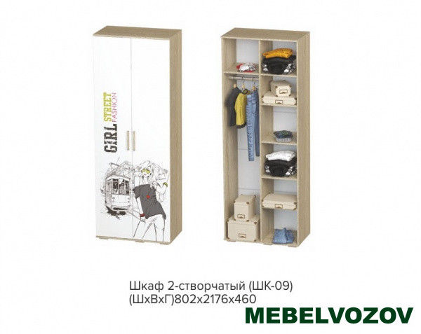 Шкаф 2-х створчатый ШК-09 Сенди (STREET GIRL) от компании Мебельвозов в Нижнем Новгороде