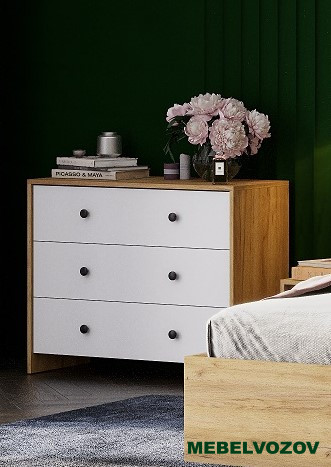Комод Дольче 3 ящика (Дуб Золотой/Белый) от магазина Мебельвозов в Нижнем Новгороде
