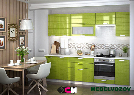 Кухонный гарнитур Линда 2600 (олива металлик) от магазина Мебельвозов в Нижнем Новгороде