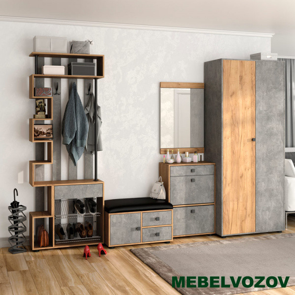 Модульная прихожая "Мини-Лайт" (ателье светлое/дуб золотой крафт) вариант 4 от магазина Мебельвозов в Нижнем Новгороде