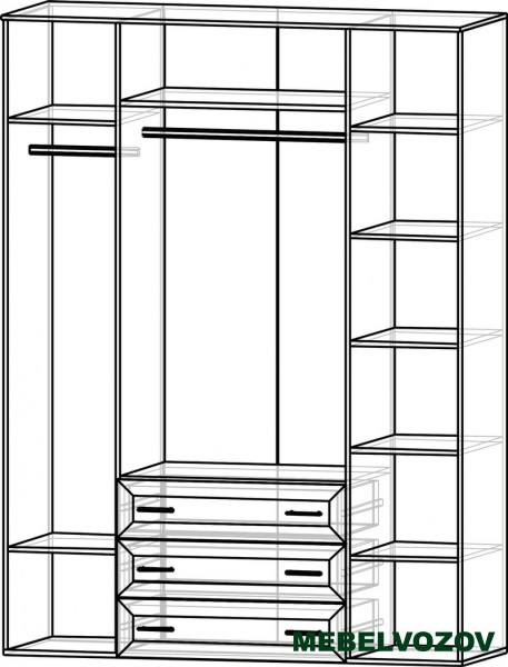 Шкаф 4-х створчатый Гармония с ящиками и зеркалами от компании Мебельвозов в Нижнем Новгороде