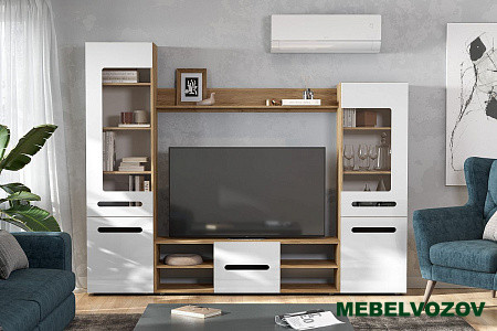 Стенка в гостиную "МГС 6" Исполнение 1 (Дуб золотой / Белый глянец) от интернет магазина Mebelvozov в Нижнем Новгороде