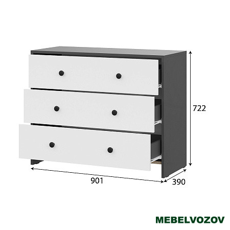 Комод 3 ящика Дольче (Графит, Белый) от магазина Мебельвозов в Нижнем Новгороде