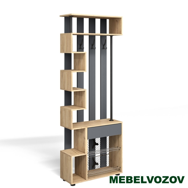 Вешалка в Прихожую "Мини-Лайт" МЛ-1 (графит/дуб крафт золотой) от магазина Мебельвозов в Нижнем Новгороде