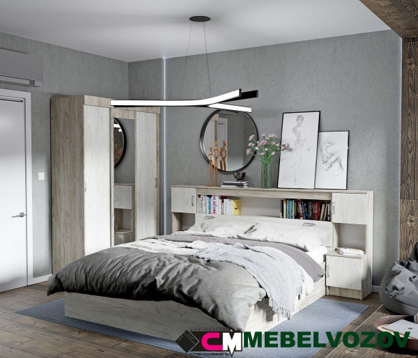 Модульная спальня Басса (ДУБ КРАФТ БЕЛЫЙ/ДУБ КРАФТ СЕРЫЙ) Комплект 1 от магазина Мебельвозов в Нижнем Новгороде