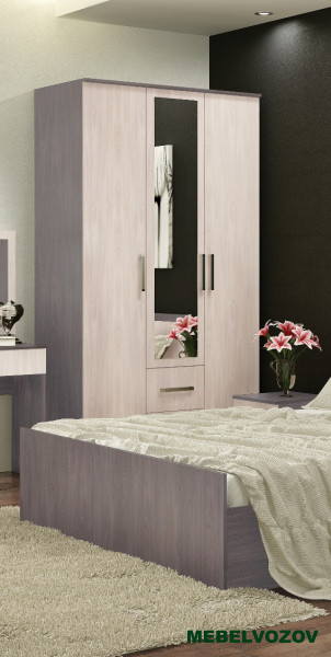 Шкаф с зеркалом 3-х дверный "Фиеста" (Ясень Шимо) от компании Мебельвозов в Нижнем Новгороде