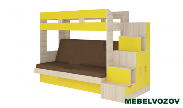 Кровать диван 2-х этажная Карамель 75-01 (Ясень анкор светлый/желтый) детальное изображение от магазина mebelvozov.ru в Нижнем Новгороде
