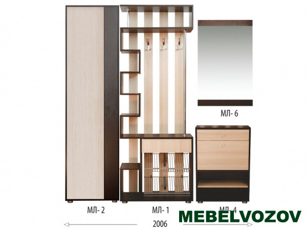 Модульная прихожая "Мини-Лайт" (венге/ясень) вариант 7 от магазина Мебельвозов в Нижнем Новгороде