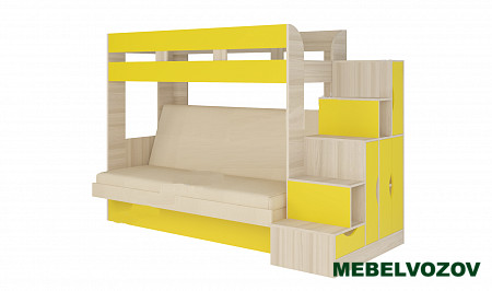 Кровать диван 2-х этажная Карамель 75-01 (Ясень анкор светлый/желтый) детальное изображение от магазина mebelvozov.ru в Нижнем Новгороде