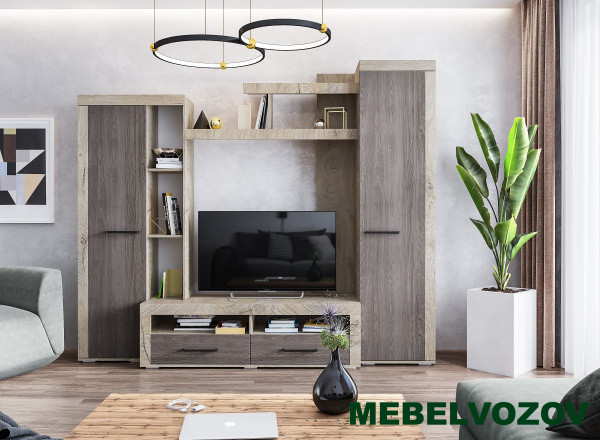 Стенка в гостиную Марсель-4 (дуб эндгрейн/ясень анкор темный) от интернет магазина Mebelvozov в Нижнем Новгороде