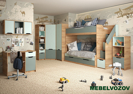 RICH Кровать-чердак КР-001 (Мята/голубой) детальное изображение от магазина mebelvozov.ru в Нижнем Новгороде