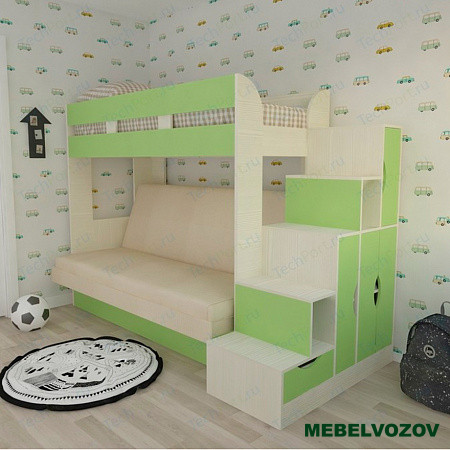 Кровать диван 2-х этажная Карамель 75-01 (Ясень анкор светлый/Зеленый) детальное изображение от магазина mebelvozov.ru в Нижнем Новгороде