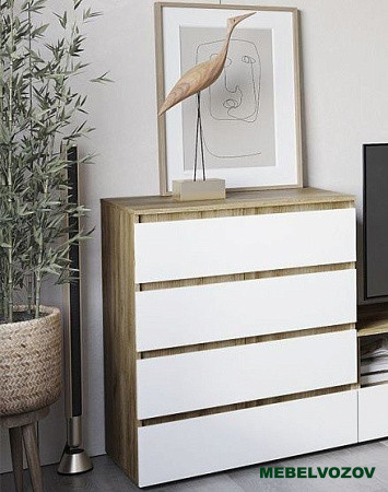 ХЕЛЕН КМ 02 Комод 802 4 ящика (БЕЛЫЙ/ДУБ КРАФТ ЗОЛОТОЙ) от магазина Мебельвозов в Нижнем Новгороде