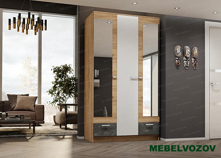 Шкаф 3-дверный 1,2 Адель (дуб вотан/белый глянец) от компании Мебельвозов в Нижнем Новгороде